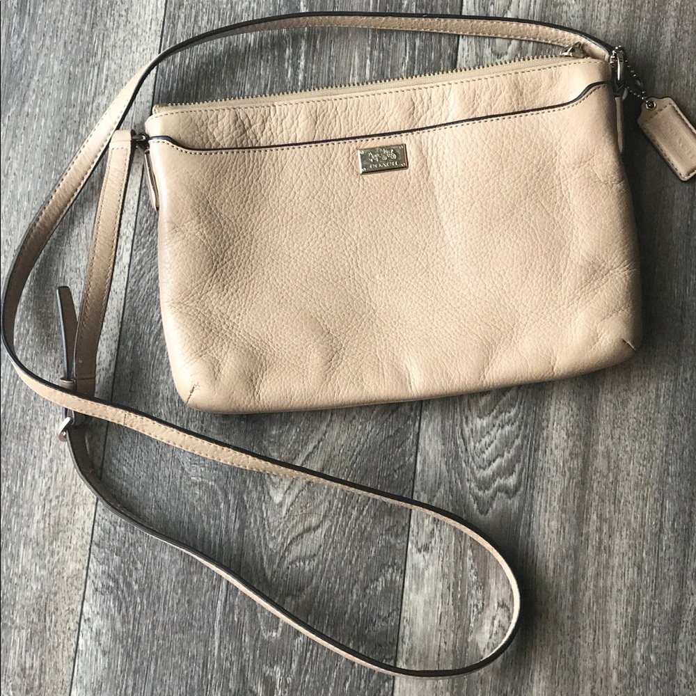 Coach tan leather cross-body purse