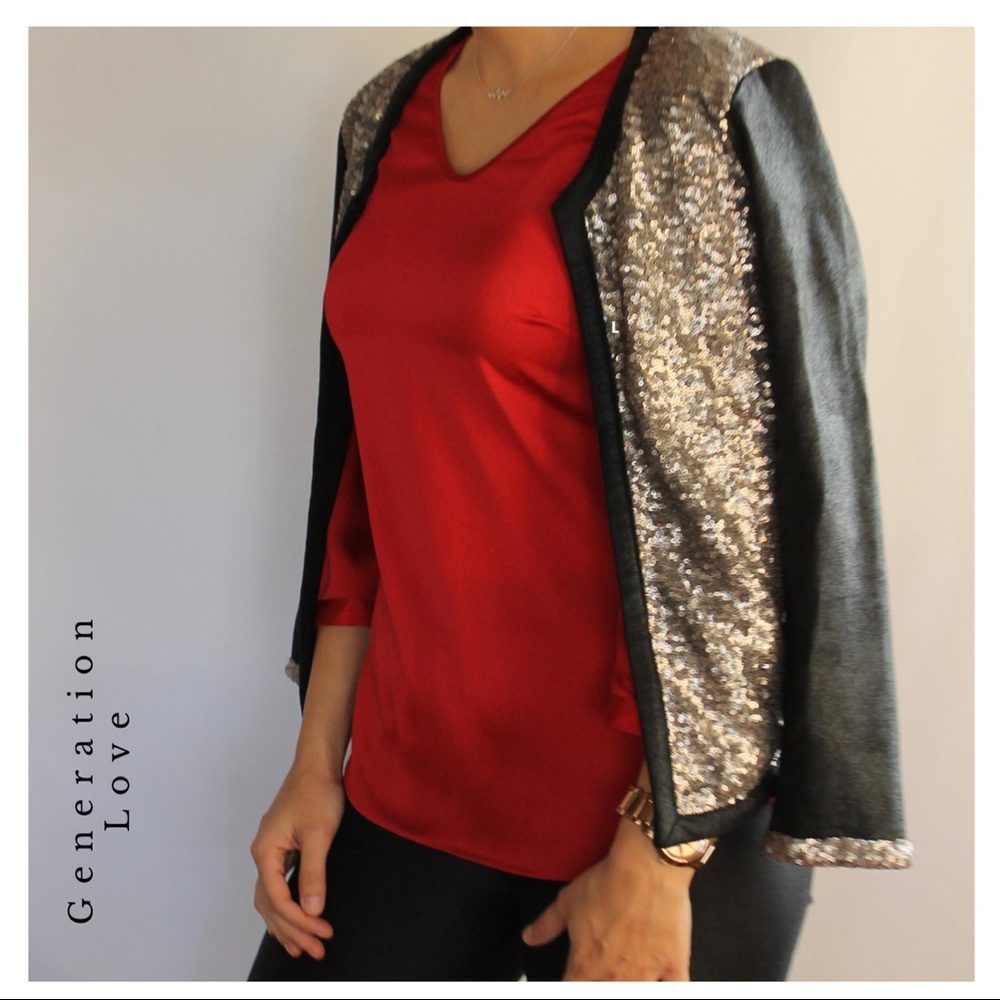 (Sz M)Generation Love Ines Sequin Leather Cardigan