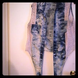 Jean lace button up top