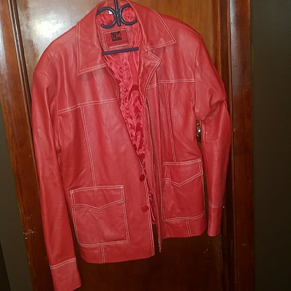 Men's red orange leather jacket