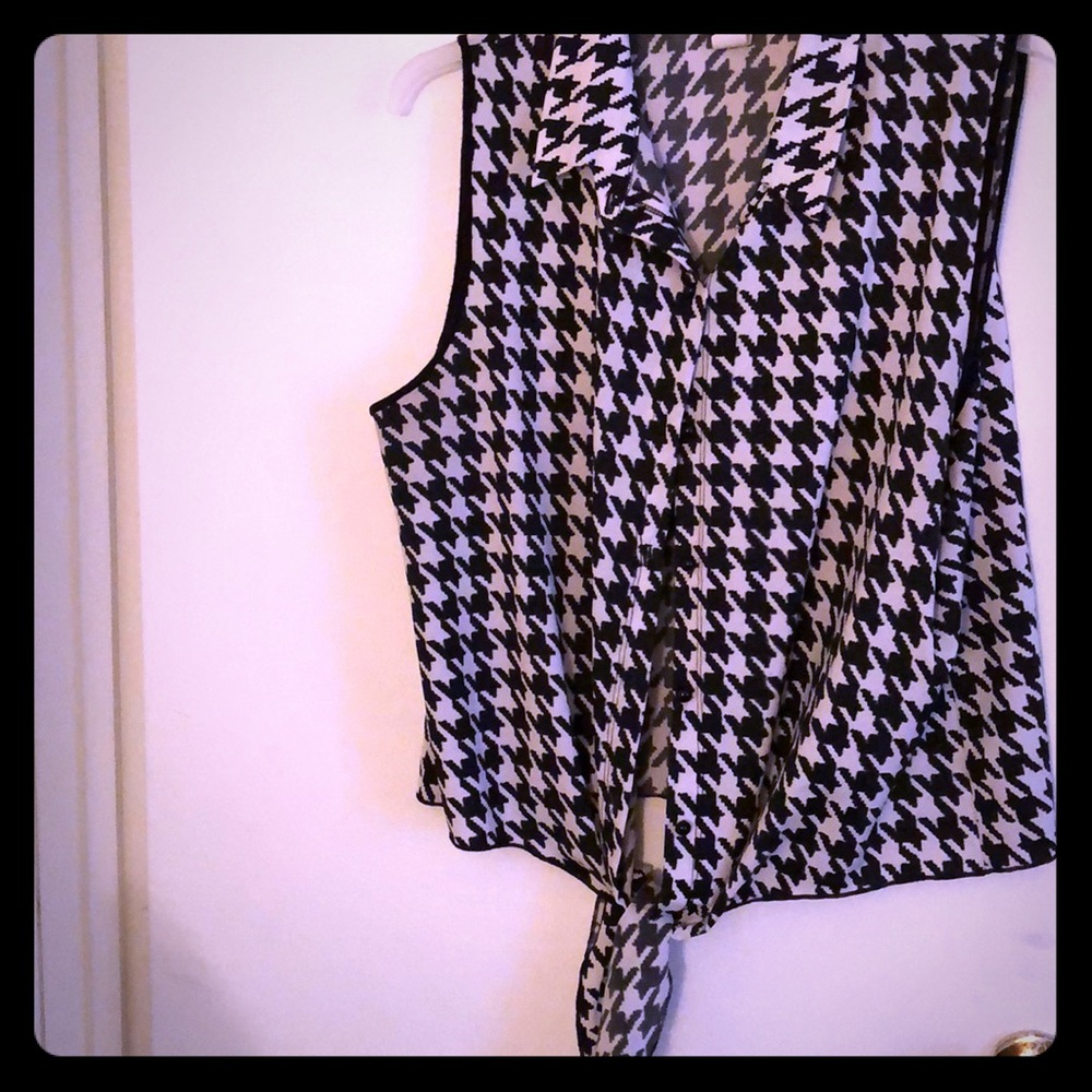 Black and white tie up blouse
