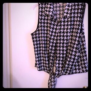 Black and white tie up blouse