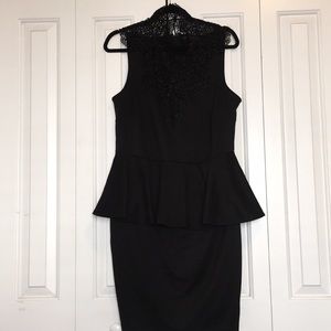 Forever 21 + Black peplum dress with crochet neck