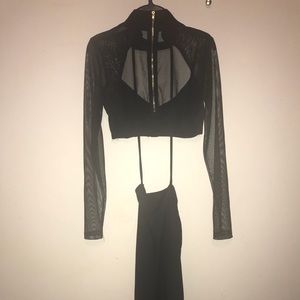 black bodycon dress sheer long sleeve