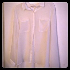 White sheer long sleeve button down shirt