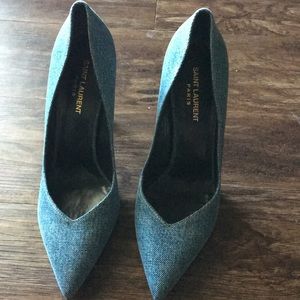 Saint Laurent ANJA 105 PUMP in washed Denim sz40