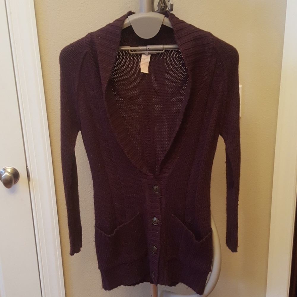Tulle sweater purple sz s/p cardigan w/buttons