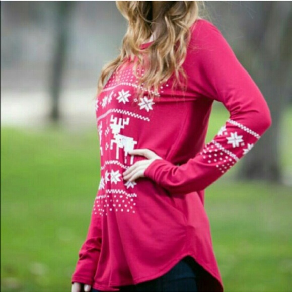 << Reindeer Christmas Sweater Print Tunic Top >> - Picture 3 of 3