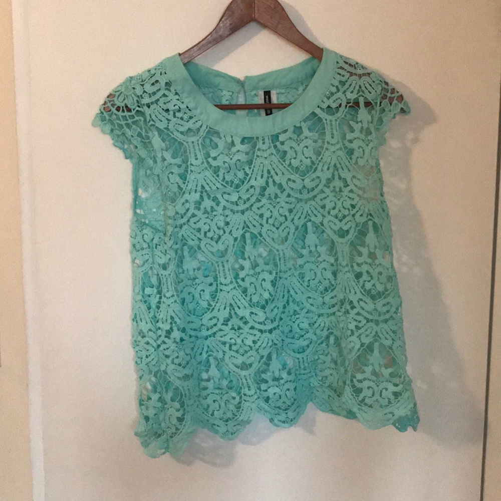 Turquoise lace top Medium