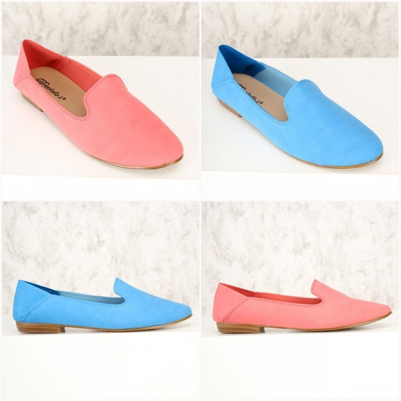 Almond Toe Nubuck Flats Pink and Blue - Picture 1 of 8