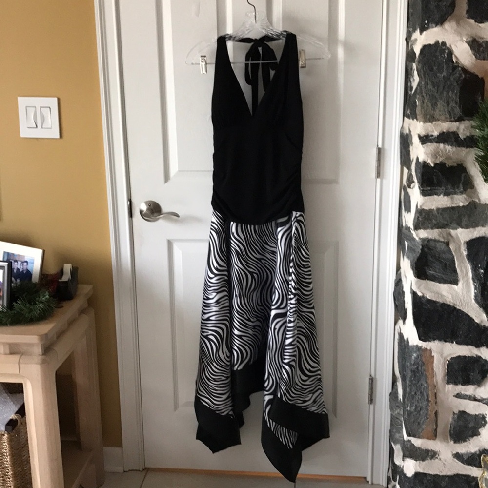 Black and white halter top dress.
