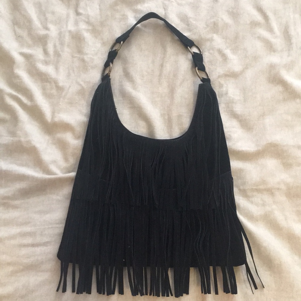 Velvet fringe boho shoulder bag
