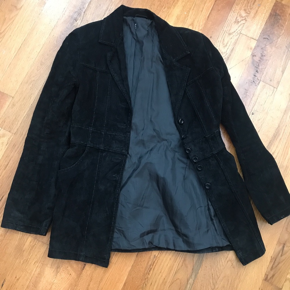 Vintage Leather Suede Jacket(Black XS)