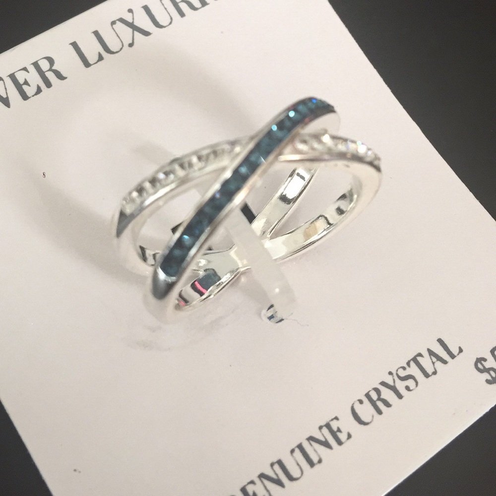 Sapphire colored genuine crystal ring