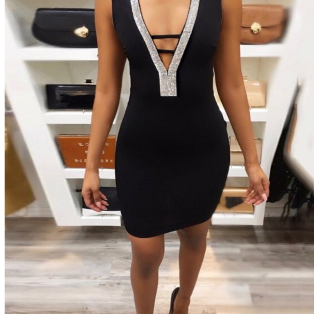 Deep v open back black dress