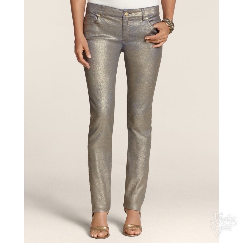 Chicos Platinum Denim Glitter Slim-leg Jeans