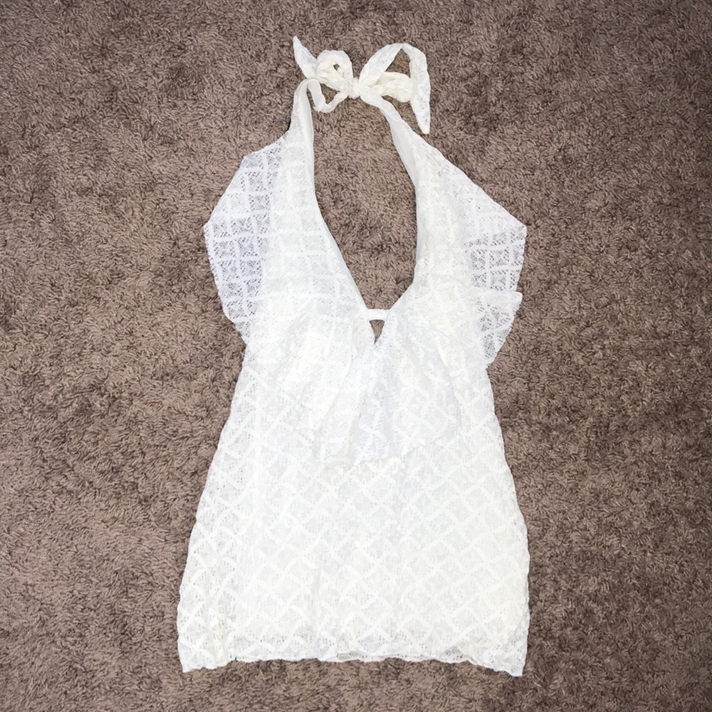 White ruffle halter top