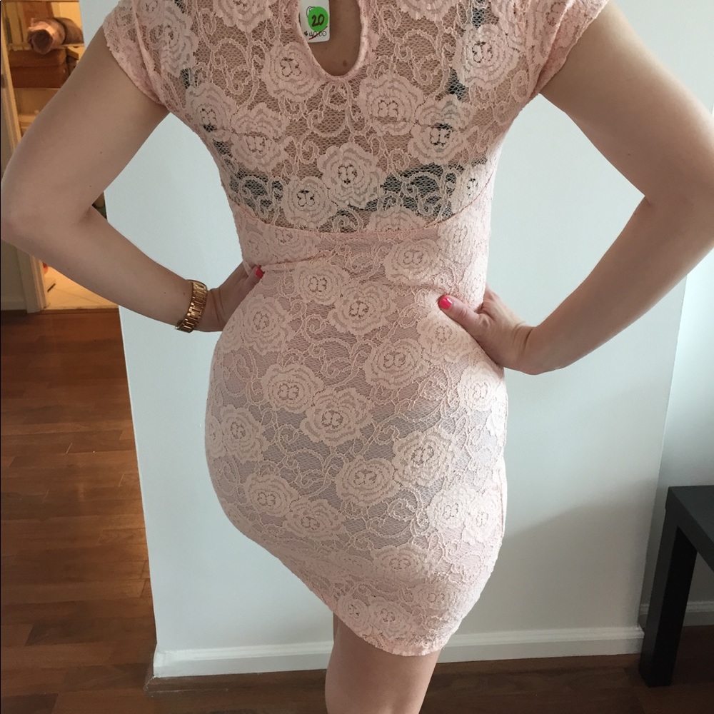 Blush pink Lace Stretch Bodycon Cocktail  Dress - Picture 2 of 2