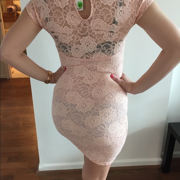 Blush pink Lace Stretch Bodycon Cocktail Dress - Picture 2 of 2