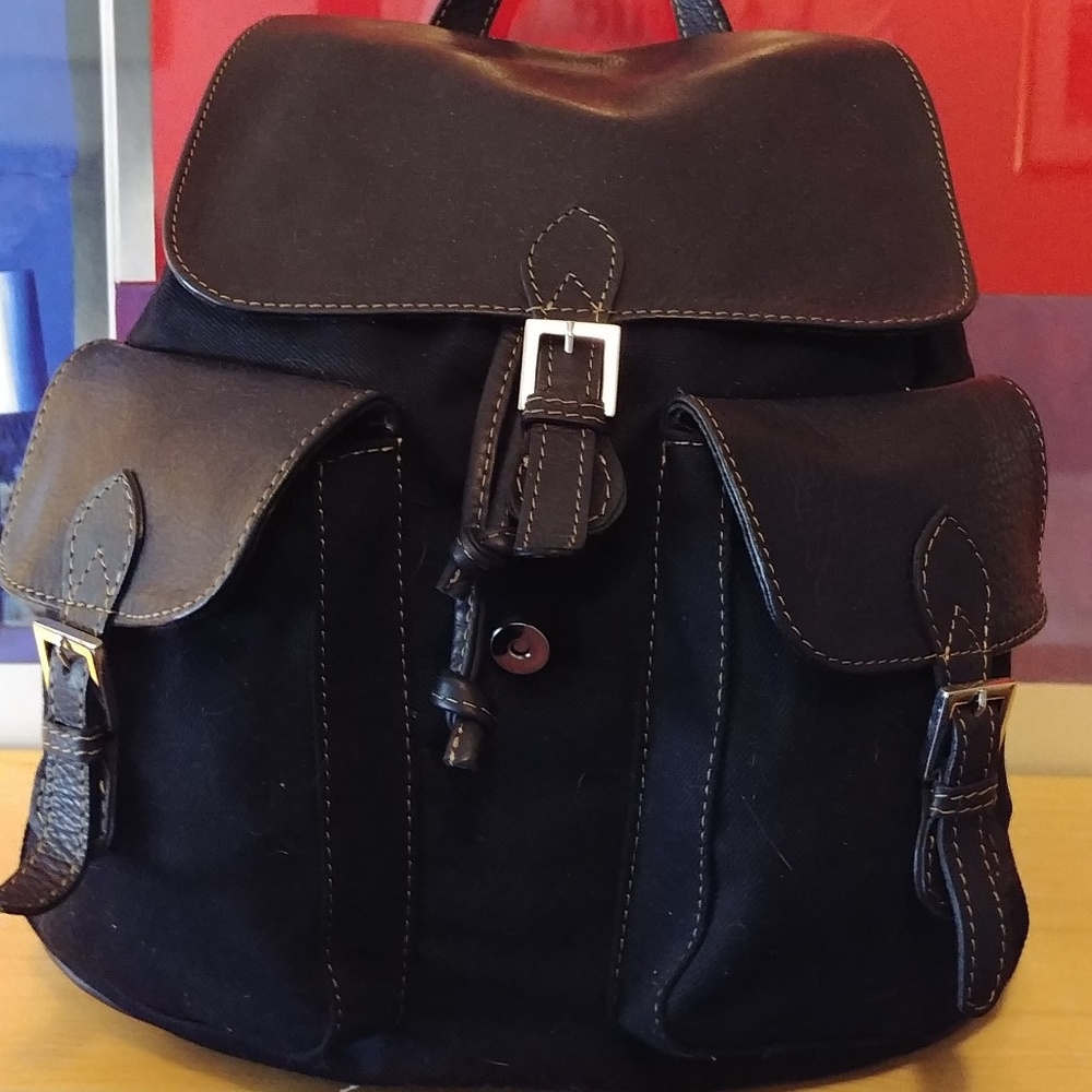NEW ... Black Leather and Canvas Backpack