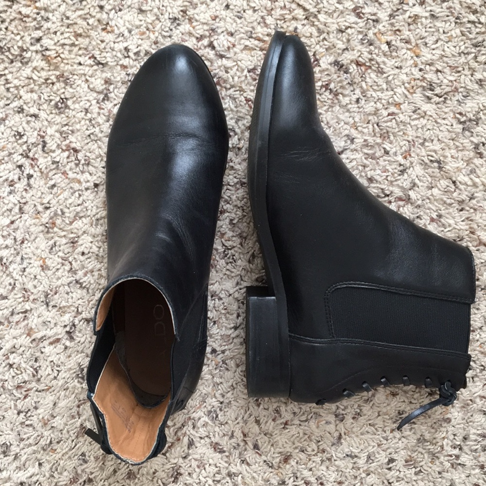 Aldo Black Leather Chelsea Booties