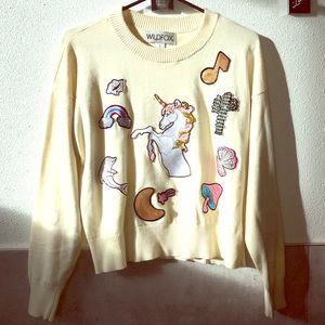 WILDFOX unicorn & more patches sweater-Size S