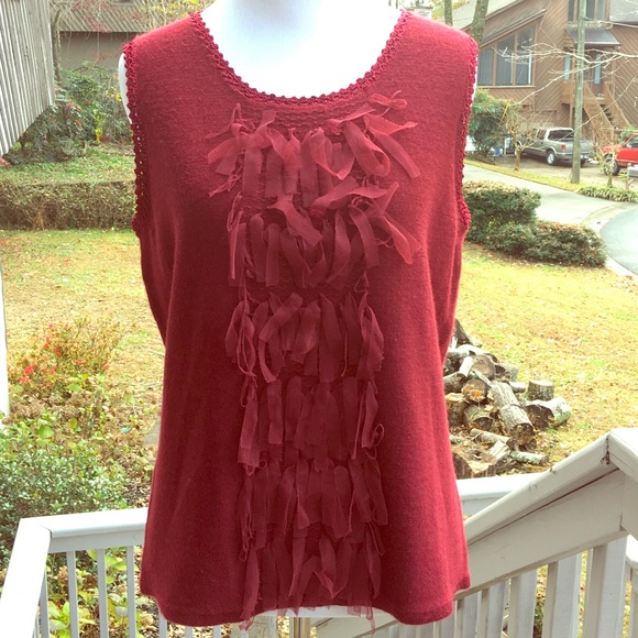 Sleeveless sweater top with fringe front - Picture 1 of 4