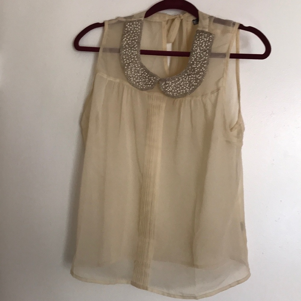 Sheer cream blouse with beaded Peter Pan collar