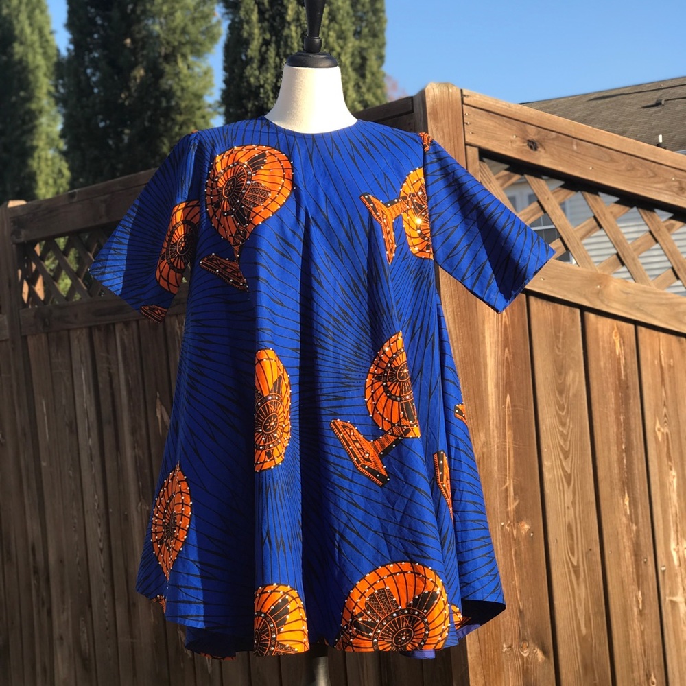African Print Women’s Short Sleeve Hi-Lo Dress