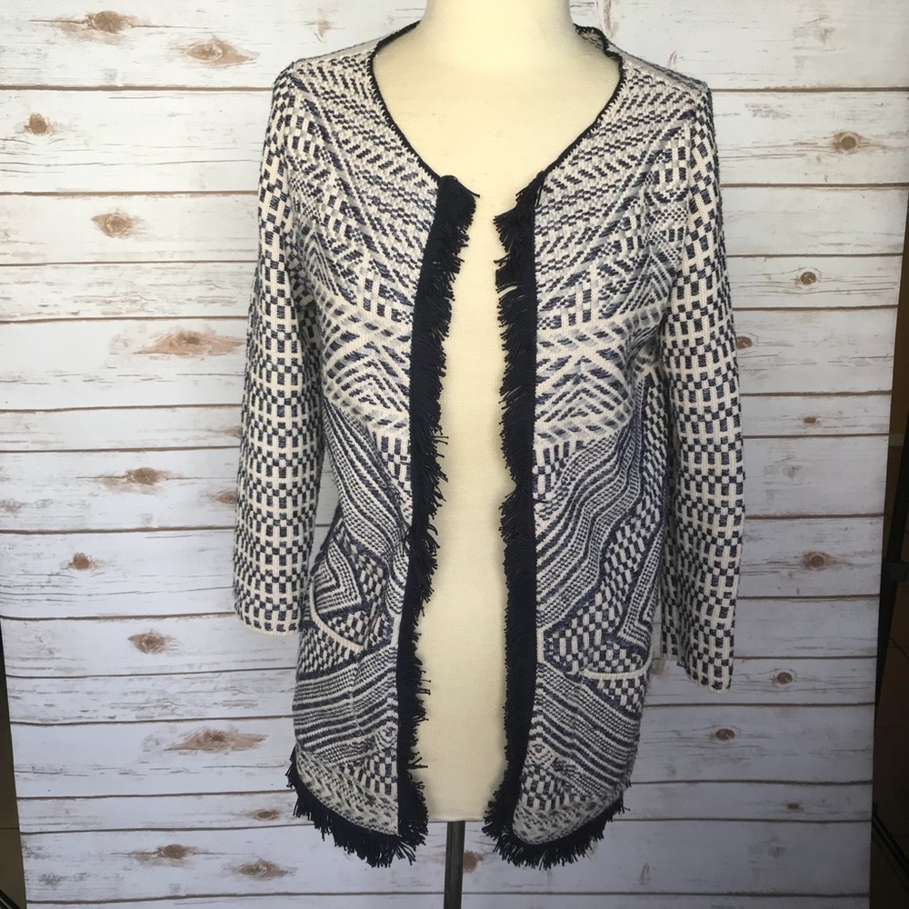 LUCKY BRAND Sweater Coat Weave Knit w/ Fringe - XS - Picture 2 of 8