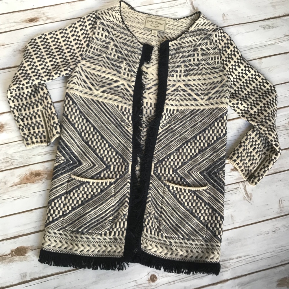 LUCKY BRAND Sweater Coat Weave Knit w/ Fringe - XS - Picture 7 of 8