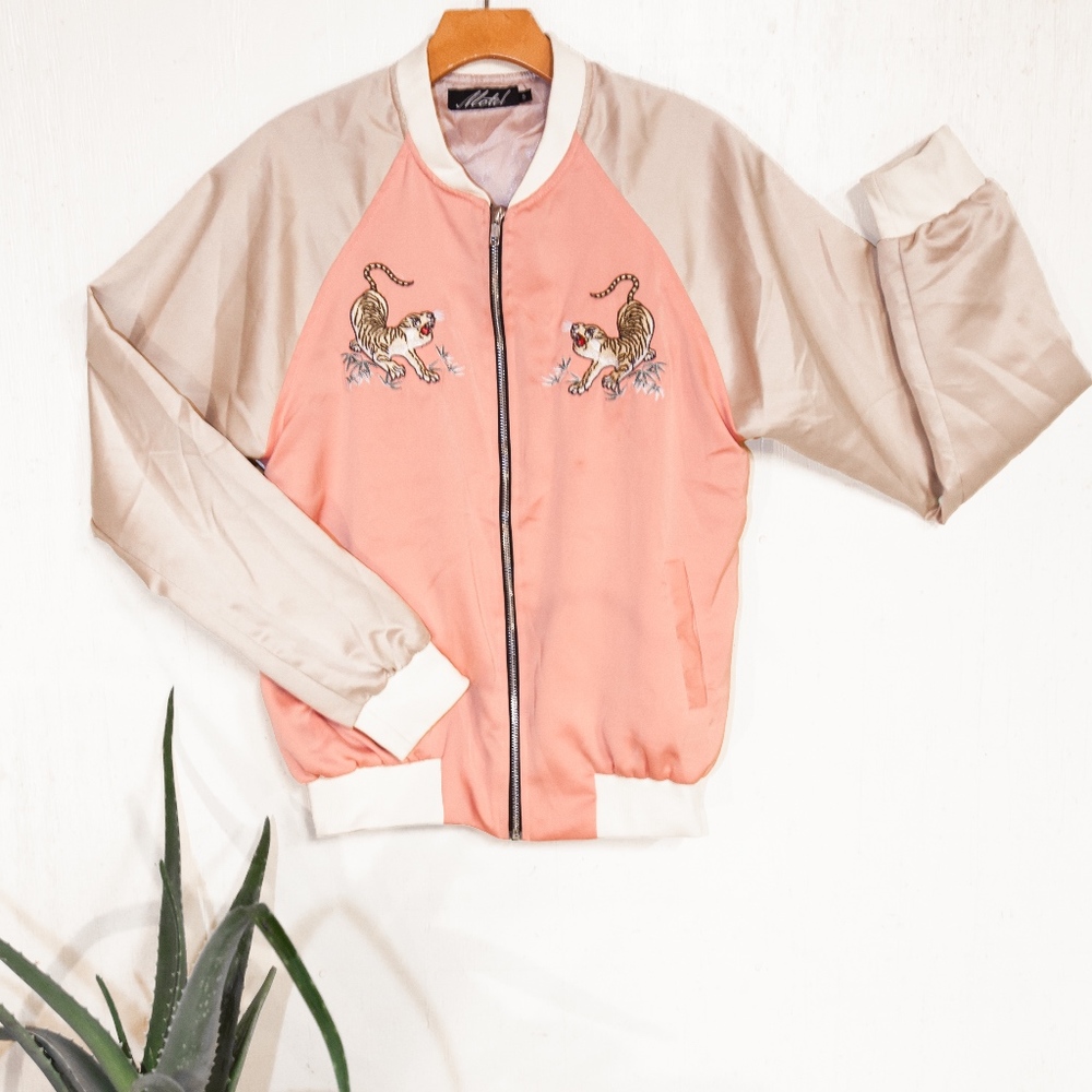 Motel Rocks 'Yaw' Pink Satin Bomber