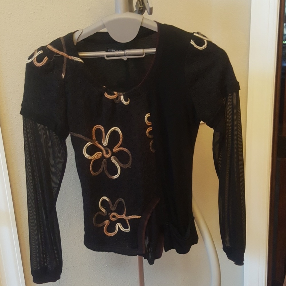 Forla Paris black shirt with flower design sz L