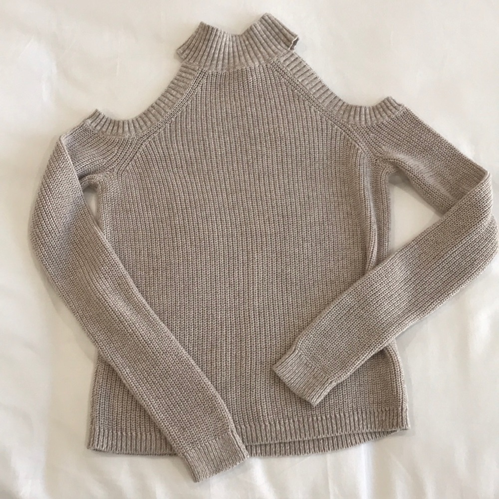 Express tan cold shoulder sweater