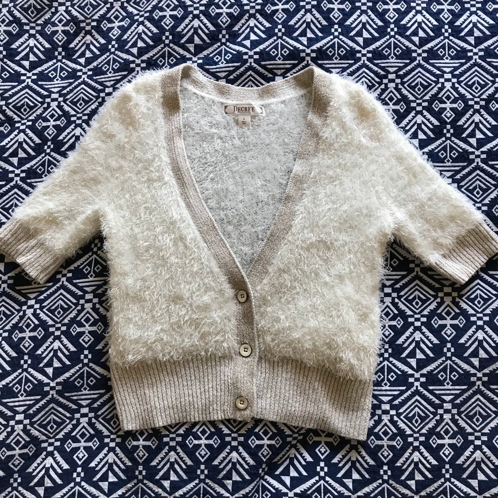 Decree Fuzzy Gold and White Cardigan