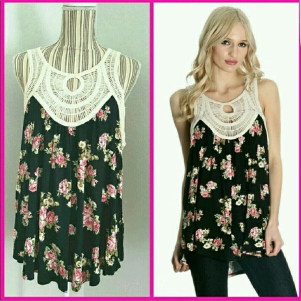 Super Cute Flowy Crochet Floral Top