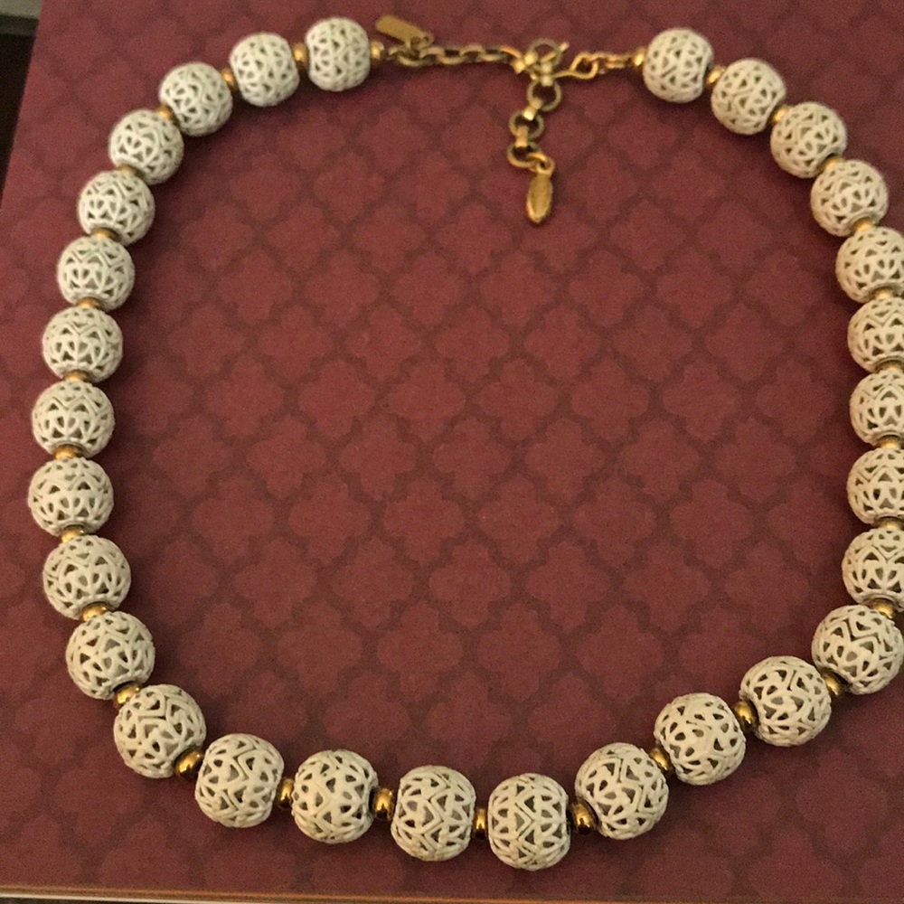 Vintage Monet white medal filigree beaded choker