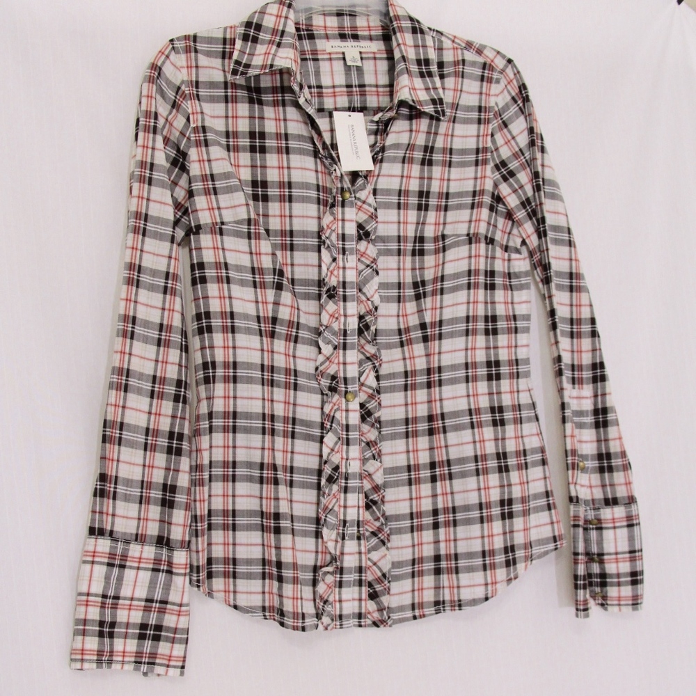 NWT Banana Button Down with Ruffled Detail