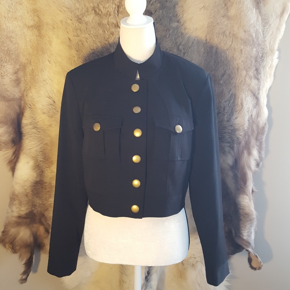 Stretch Black Military Inspired Cropped Jacket