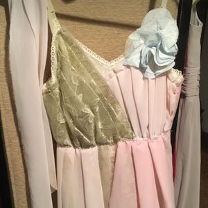 Pink and gold knee length bridesmaid dress