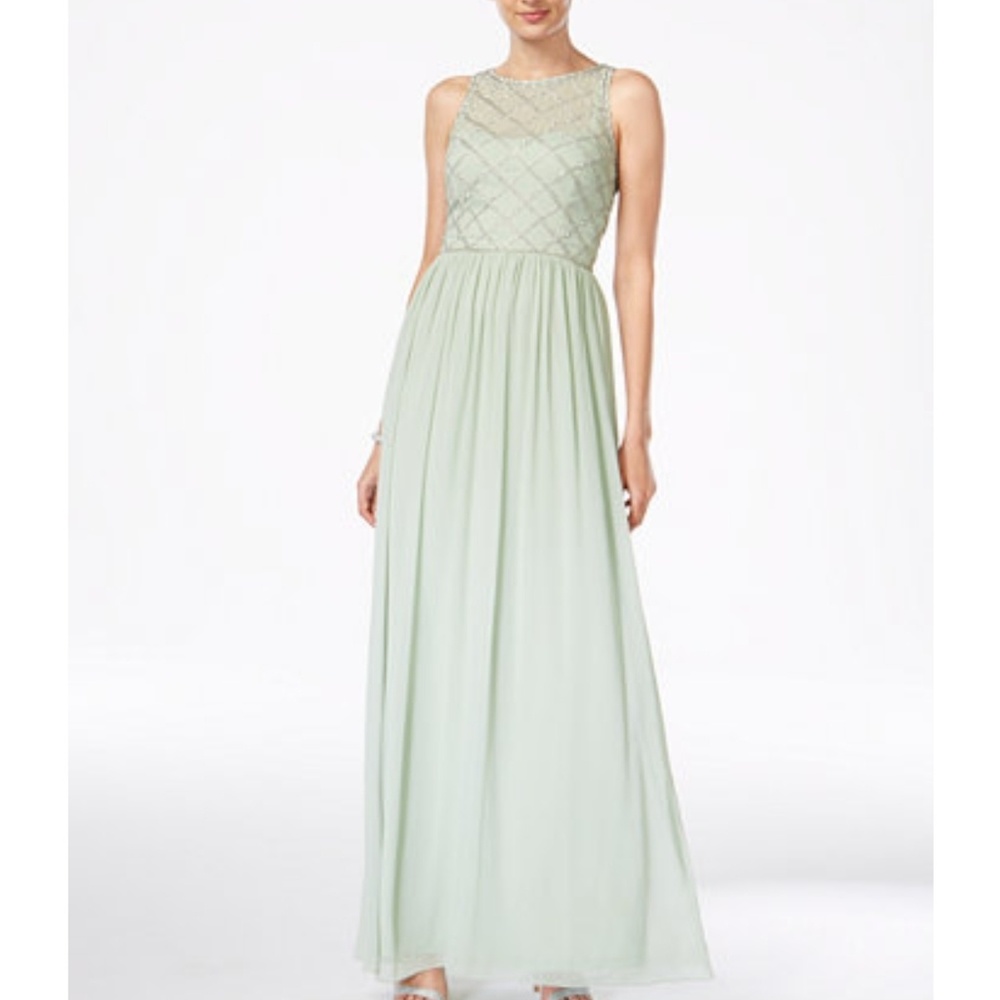Adrianna papell mint beaded maxi cocktail dresz