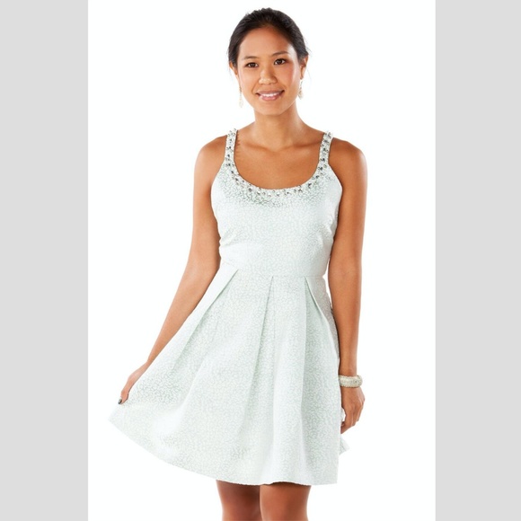 Mint Cocktail Dress with Beaded Neckline - Picture 1 of 7