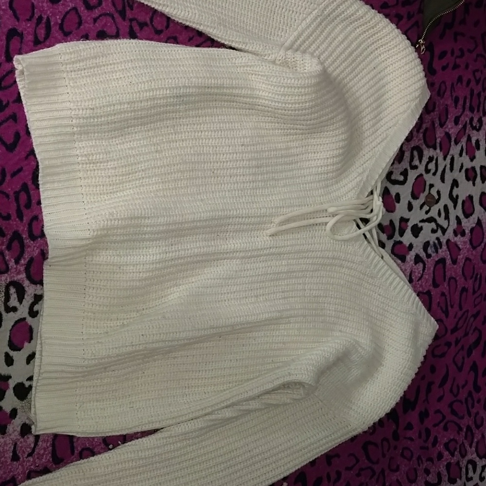White back lace up sweater