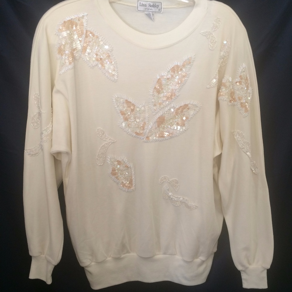 Vintage Sweatshirt Winter White w/Sequins Sz M