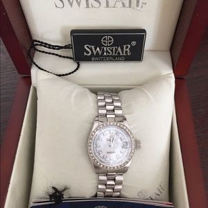Fabulous bling Swistar Silvertone Watch