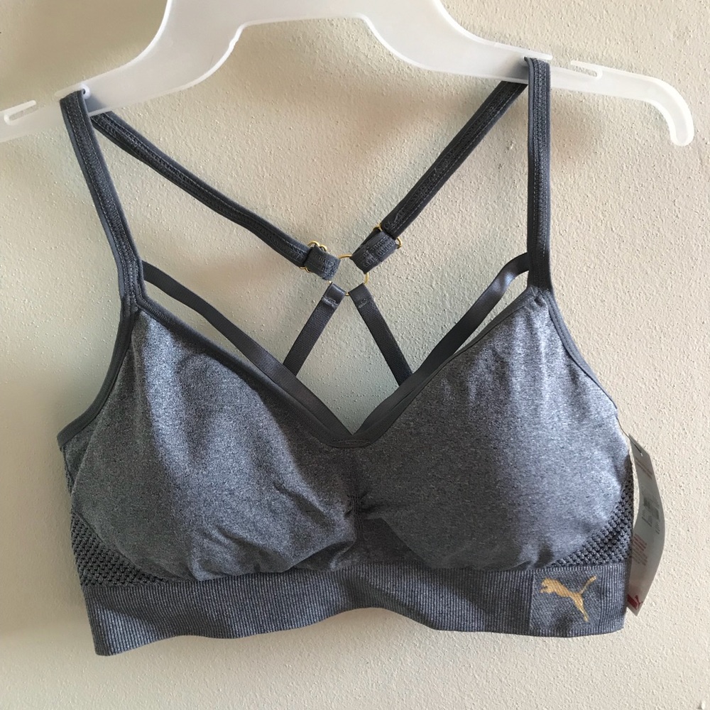 Gray silver Puma strappy cage sports bra