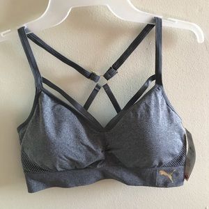 Gray silver Puma strappy cage sports bra