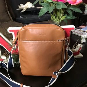 Tan leather Men’s Coach messenger tablet bag