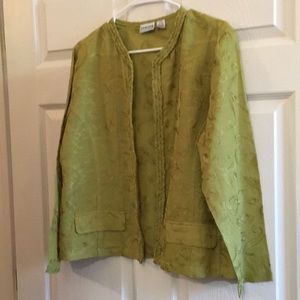 Chico’s Silk and Linen green embroidered jacket