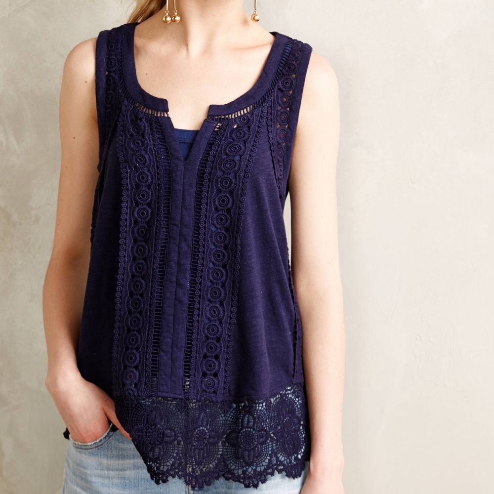 Ladder Lace Navy Tank